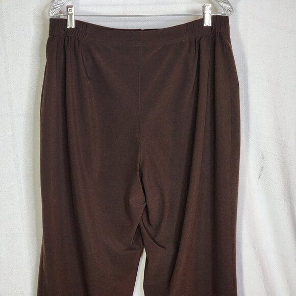 Zenergy Brown Poly Span Button Elastic Waist Pocket Flat Front Pant Chico 2 US L - Picture 10 of 16